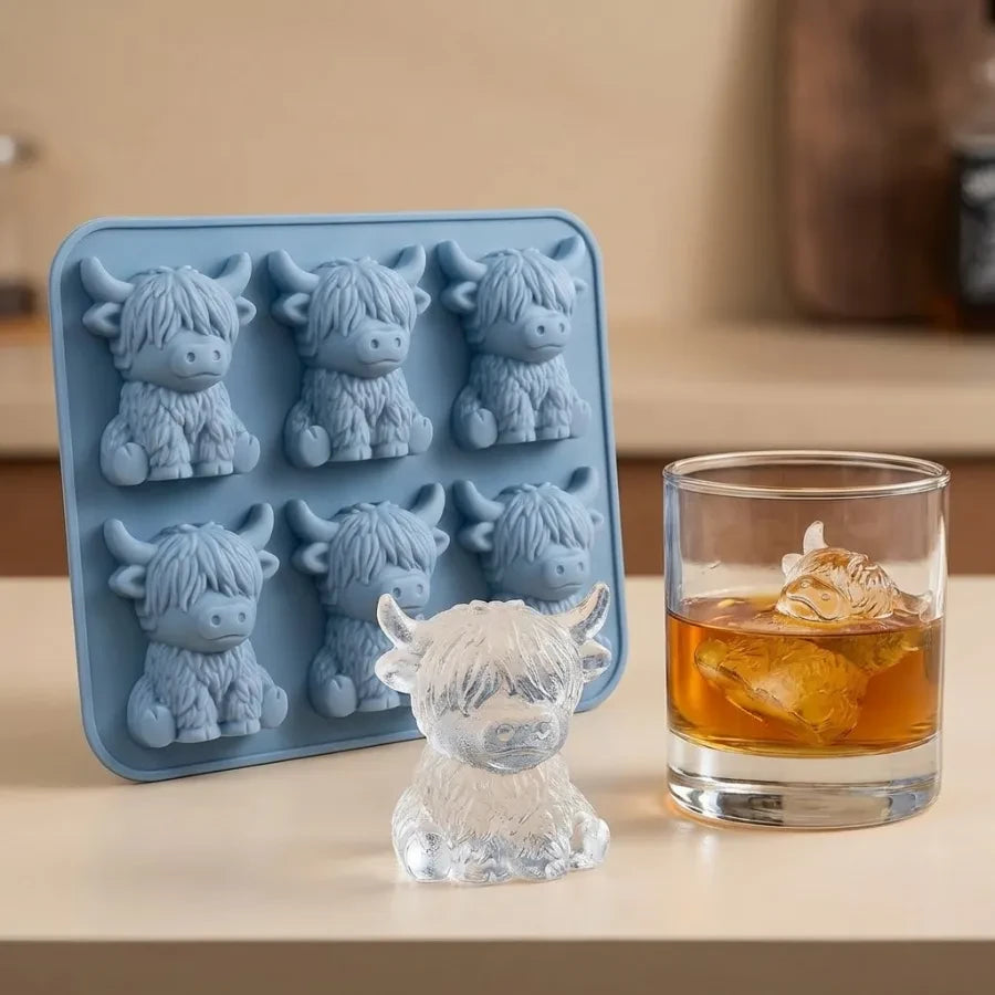 6‐Cavity Mini Highland Cow 3D Ice Cube & Dessert Mold