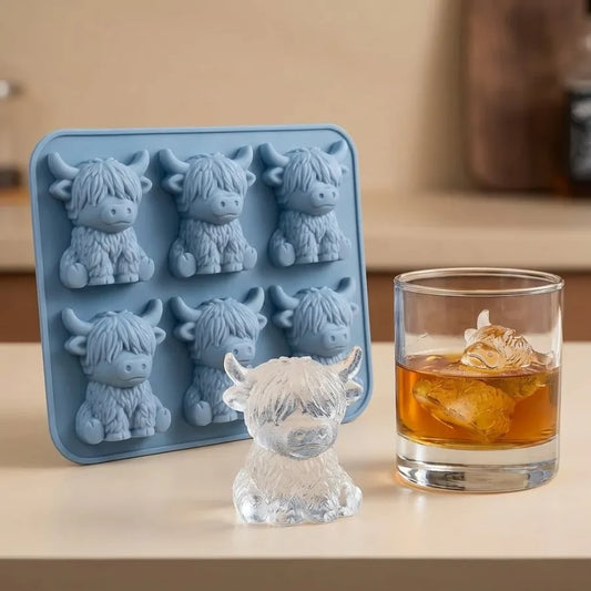 6‐Cavity Mini Highland Cow 3D Ice Cube & Dessert Mold