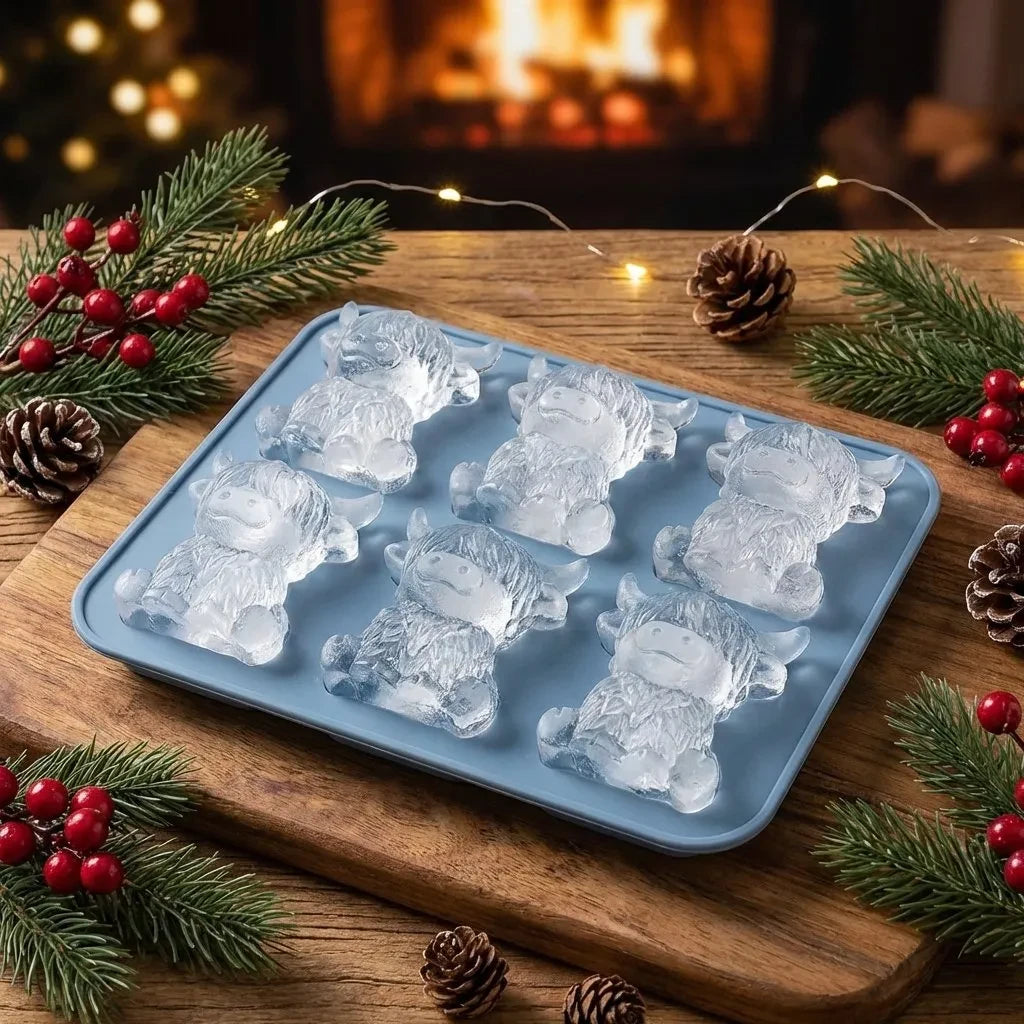6‐Cavity Mini Highland Cow 3D Ice Cube & Dessert Mold